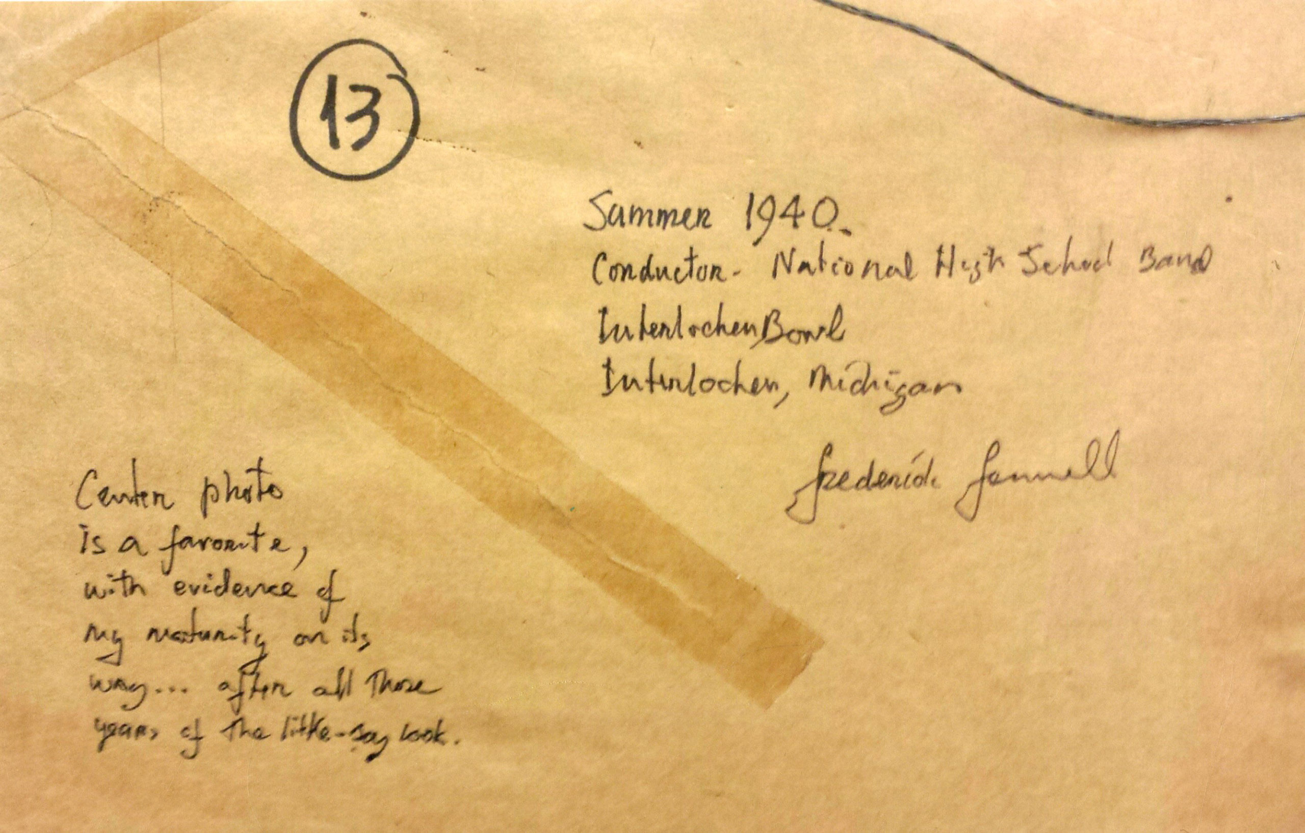 Back of framed photograph showing Fennell’s annotations