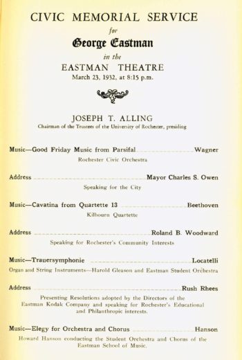 1932 March 23 Civic Memorial Service for George Eastman