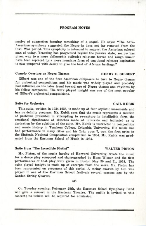 printed program, American Composers’ Concert, February 23,