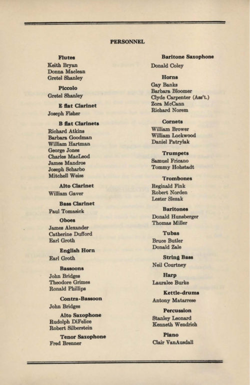 printed program, debut concert on February 8th, 1953. Eastman School of Music Archives