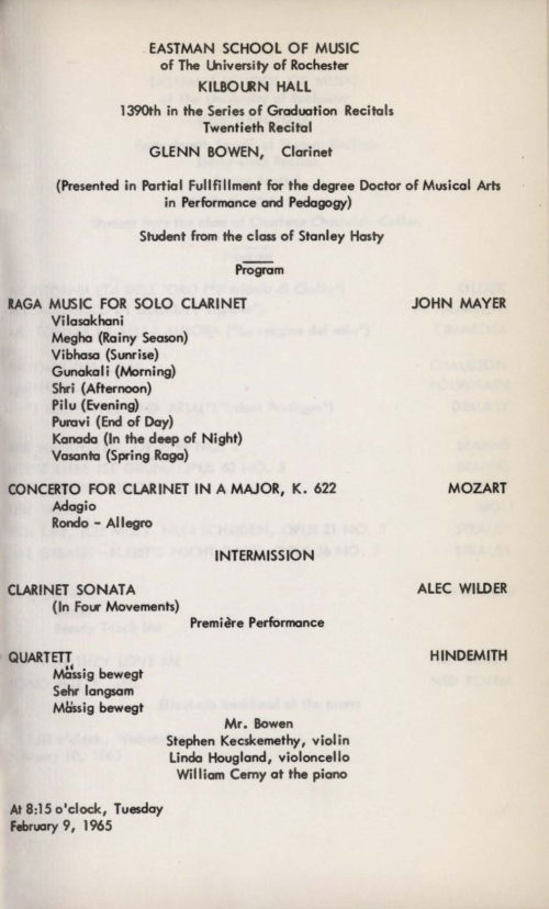 1965 February 9 Glenn Bowen, clarinet