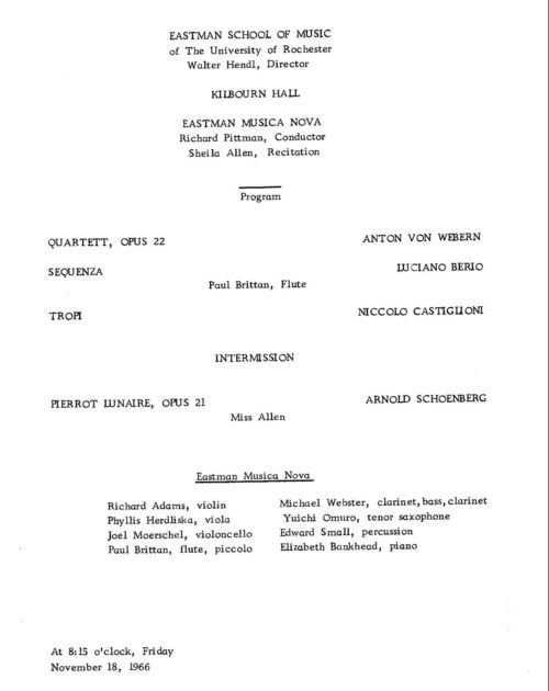 1966 November 18 Musica Nova, Printed Program