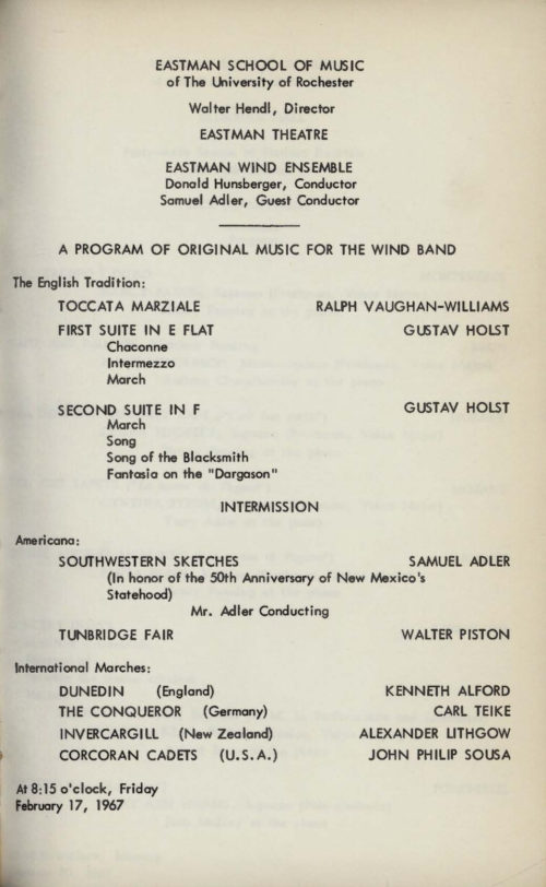 1967 February 17 EWE Original Music for Wind Band