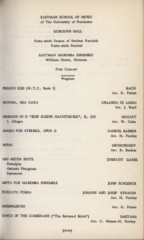 1967 February 8 Eastman Marimba Ensemble first concert page 1