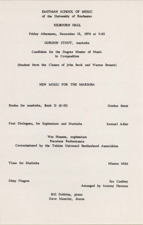 1974 December 13 New Music for the Marimba
