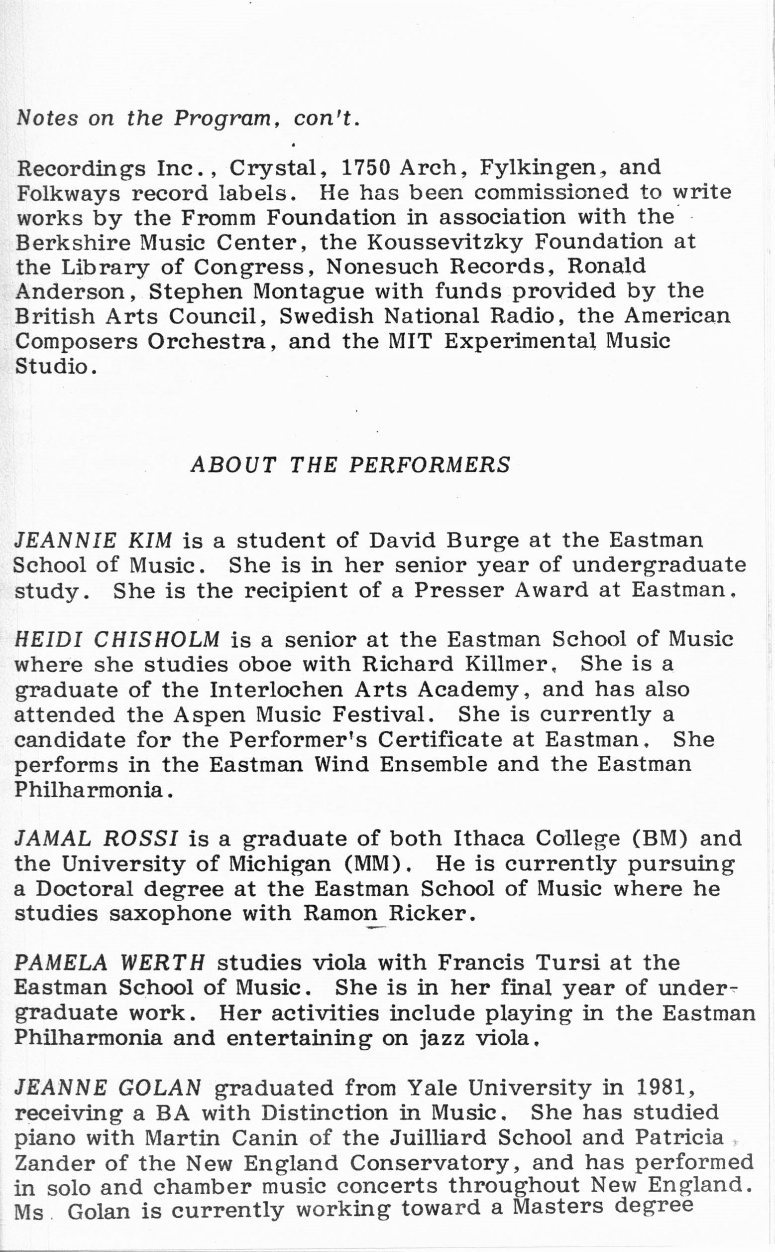 1983 ICMC Concert II program, page 09