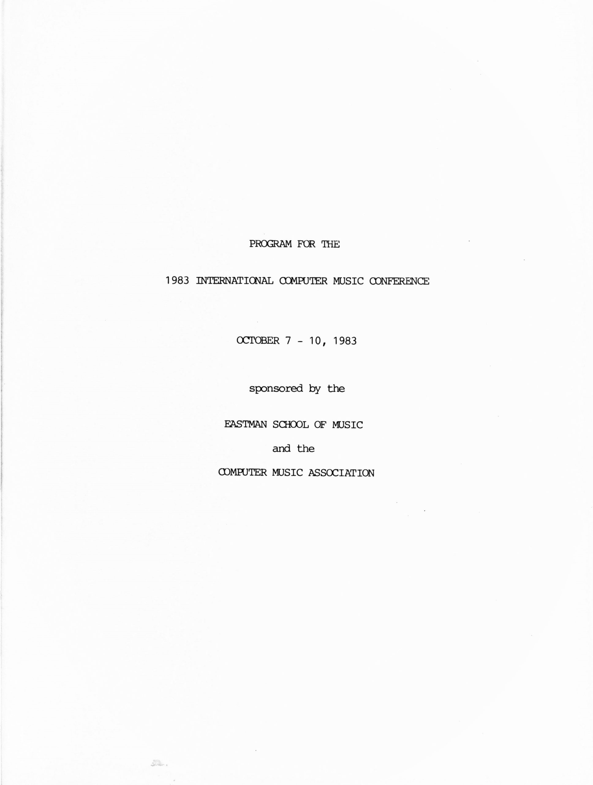 1983 ICMC, conference program, title page