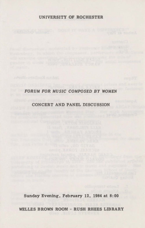 1984 February 12 Forum for Music Composed by Women page 1