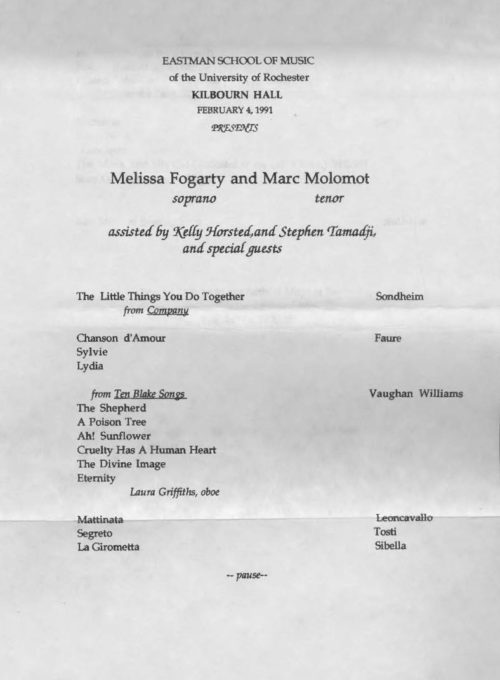 1991 February 4 Melissa Fogarty with Marc Molomot page 1