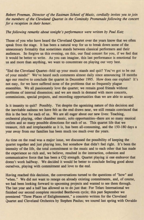 1995 December 16 Cleveland Quartet Farewell concert Page 3