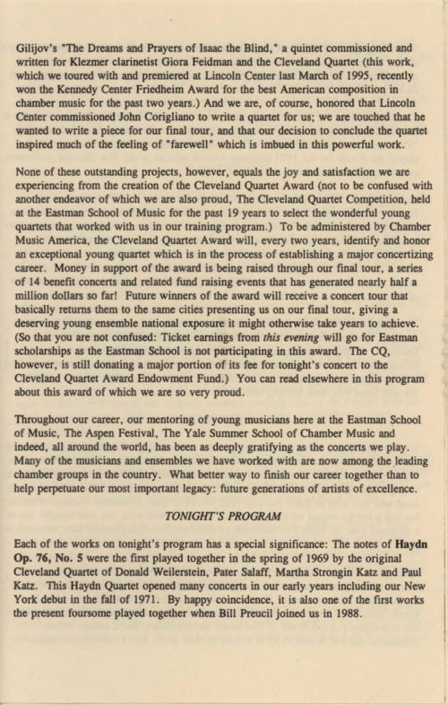 1995 December 16 Cleveland Quartet Farewell concert Page 4