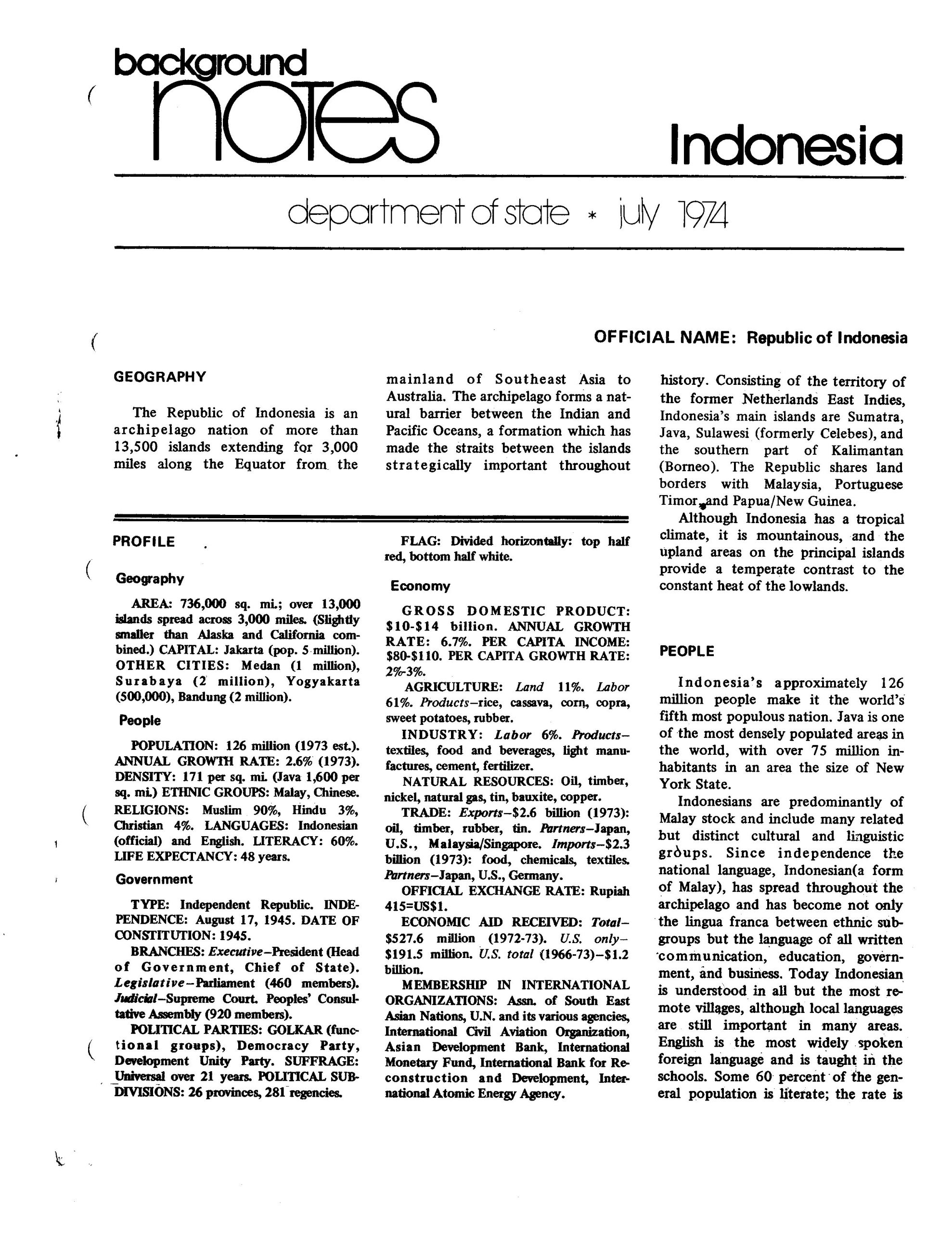 State department notes- Indonesia