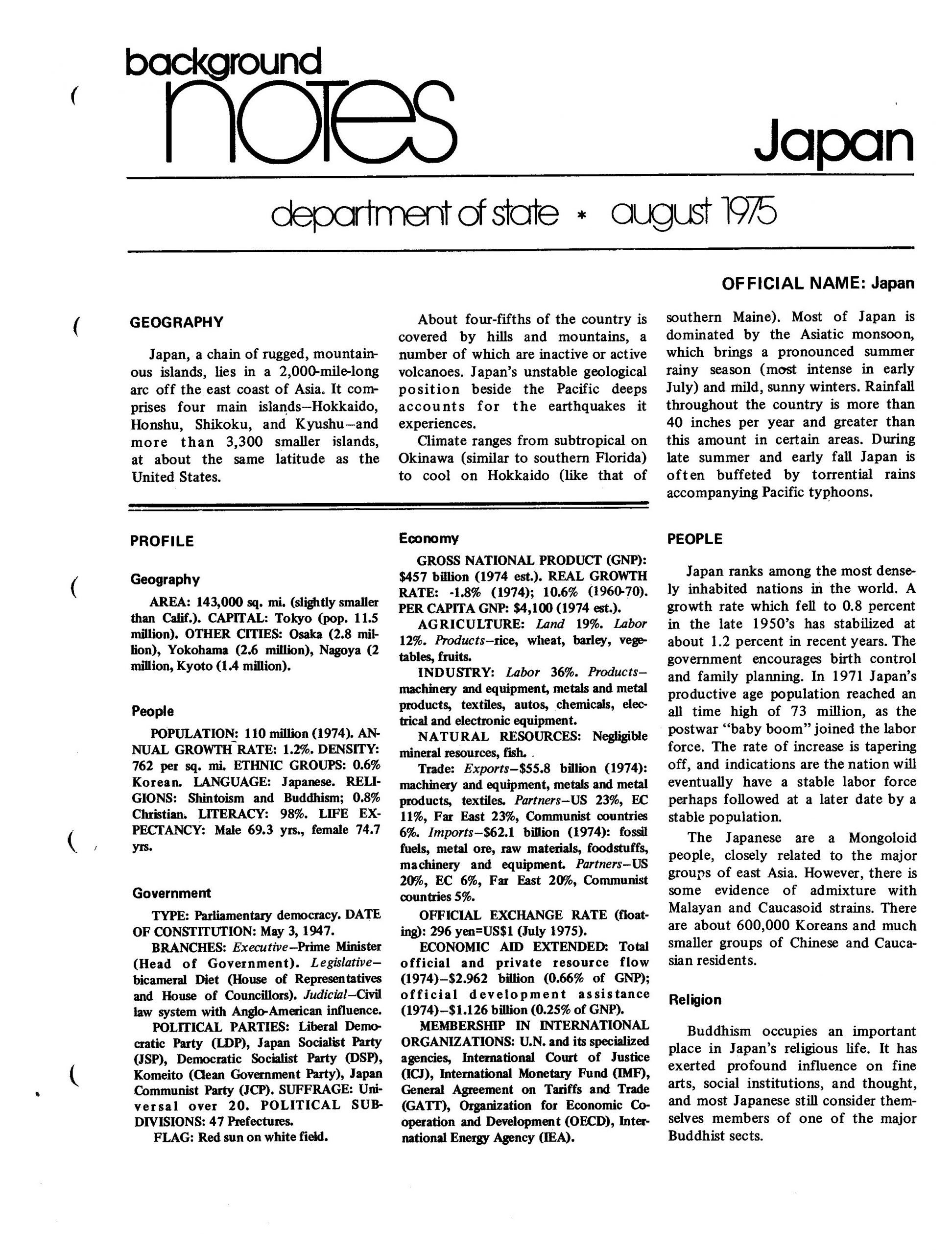 State department notes- Japan