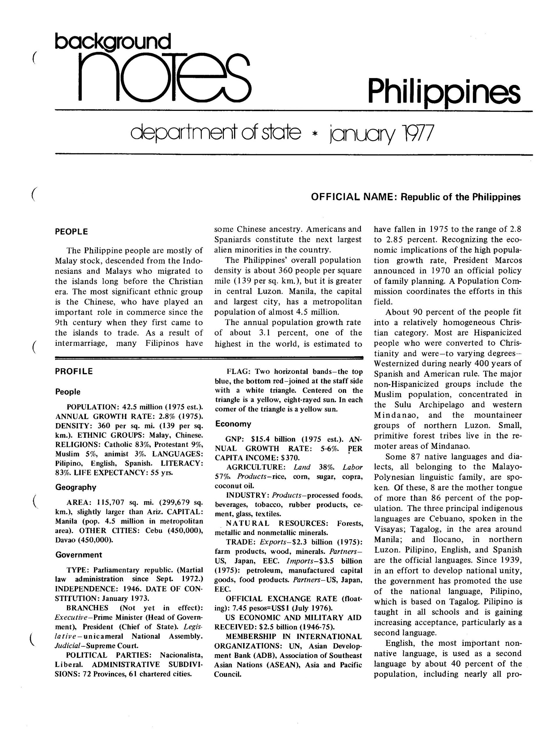 State department notes- Philippines