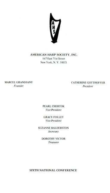 American Harp Society’s 6th annual conference program book