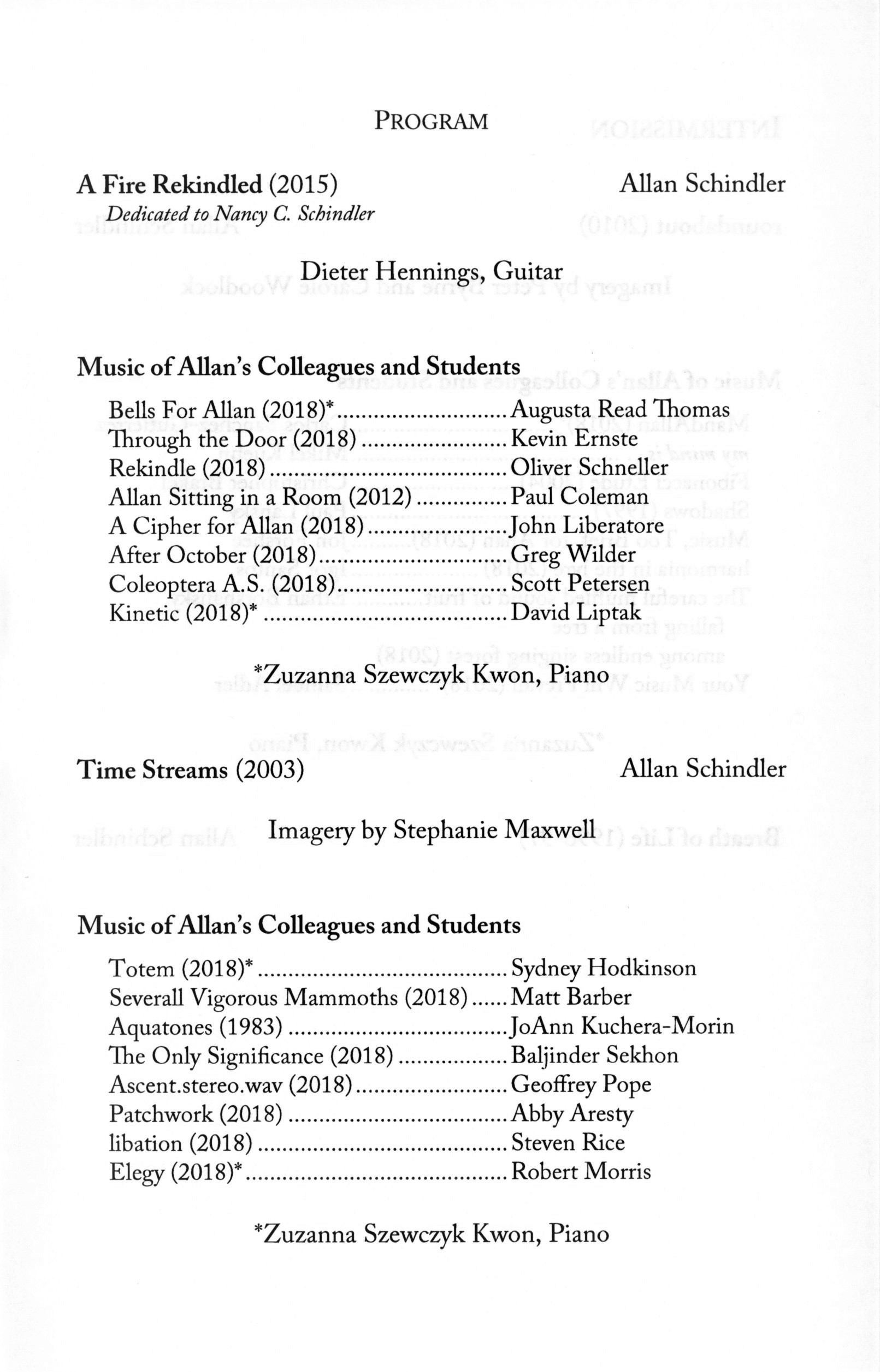 Allan Schindler memorial concert program
