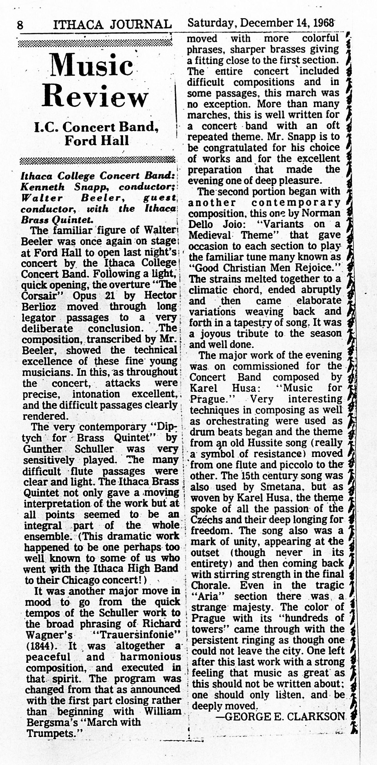 Newspaper review of first performance.