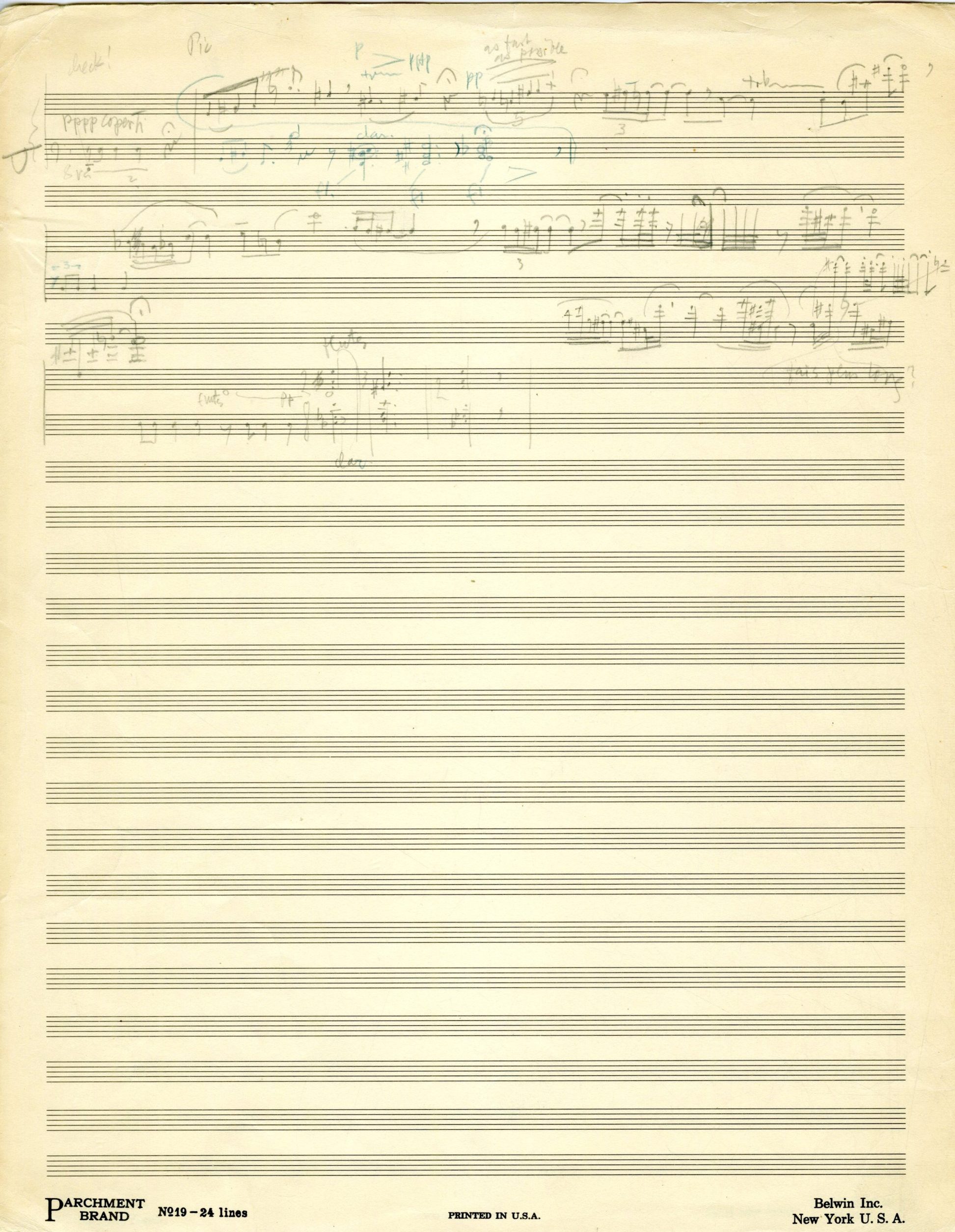 Pencil sketch of opening measures.