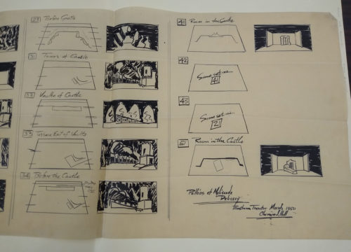 The set design drawings by Clarence J. Hall