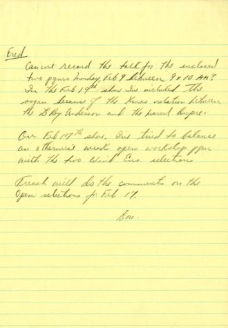 Don Lyon note to FF in re scheduling and content
