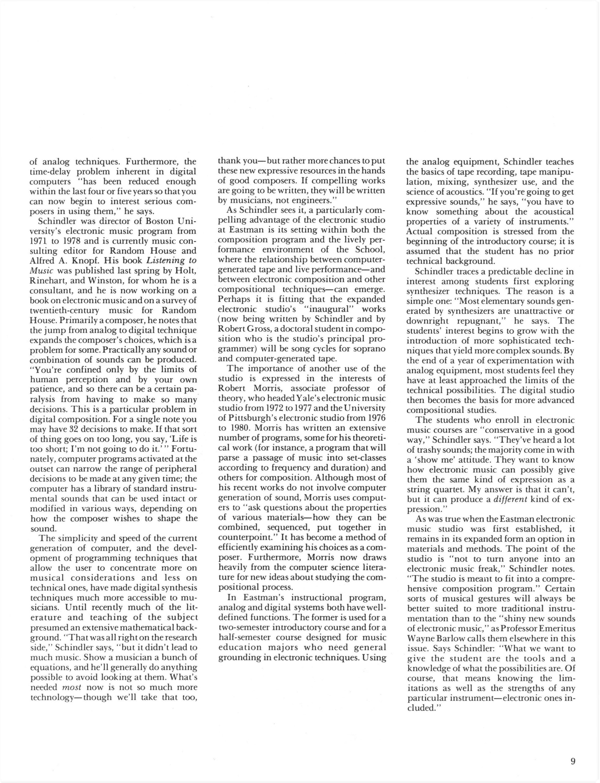 Electronic music at Eastman, The new studio article, page 3