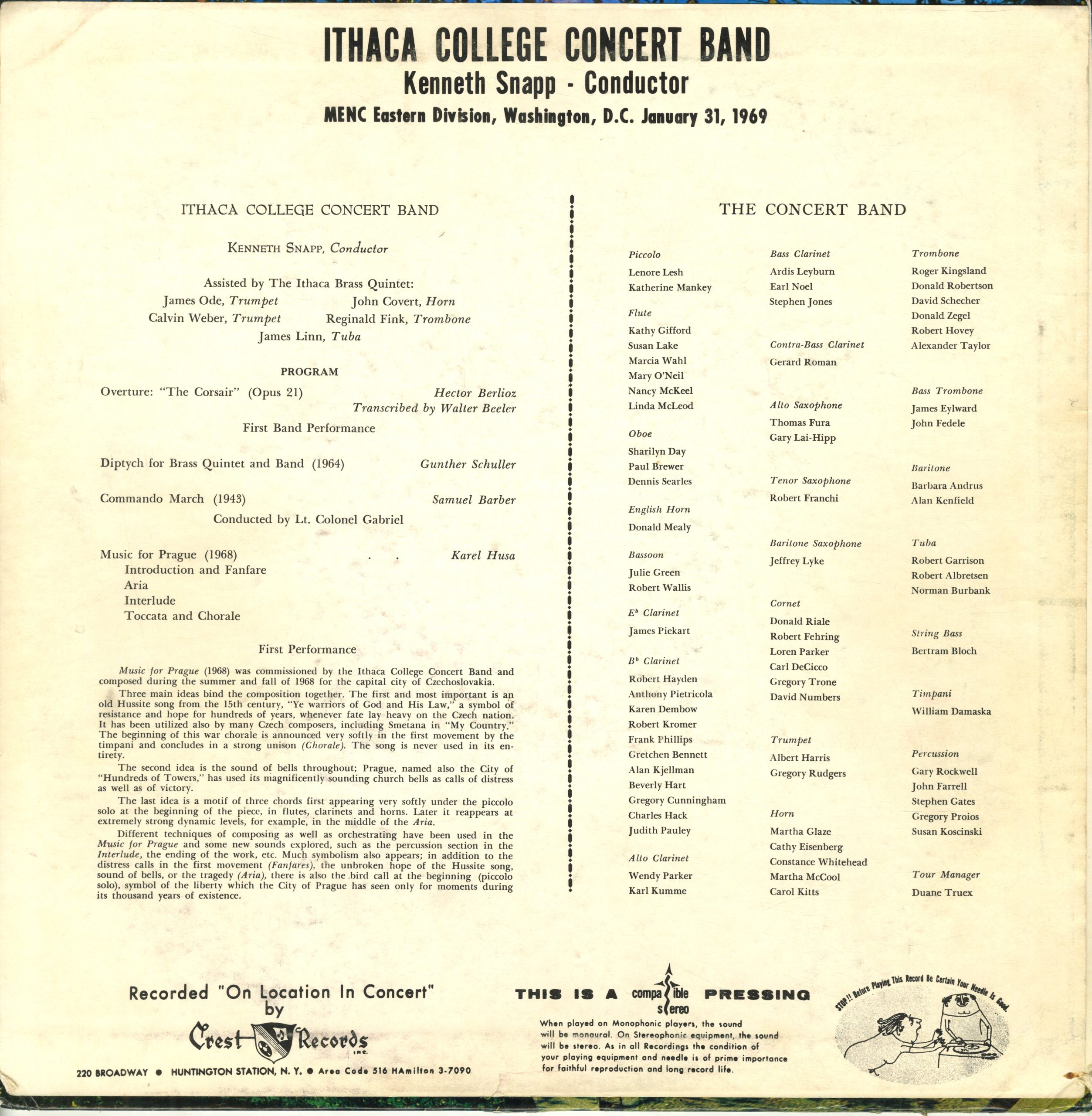 Back of LP jacket from premiere.