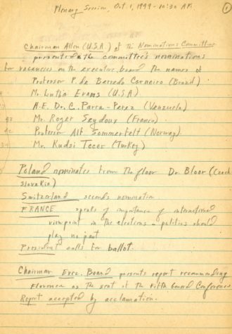 Hanson handwritten notes from plenary session page 1