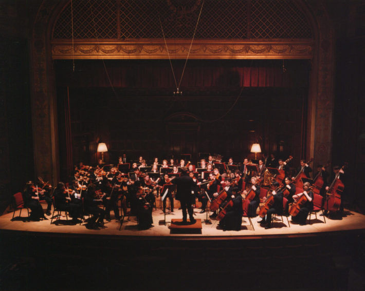 New Eastman Symphony in concert in Kilbourn Hall on March 2nd, 1998. Brad Lubman, conductor. Eastman School of Music Archives.