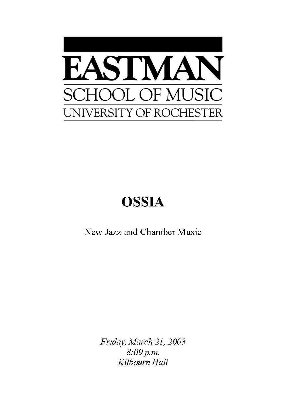 OSSIA concert program (March 21, 2003), front cover