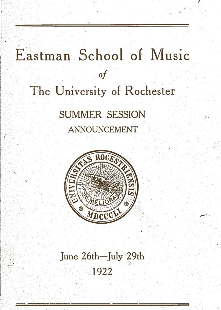 On the morning of Monday, June 26th, 1922, the Eastman School’s first-ever summer session opened its doors to students