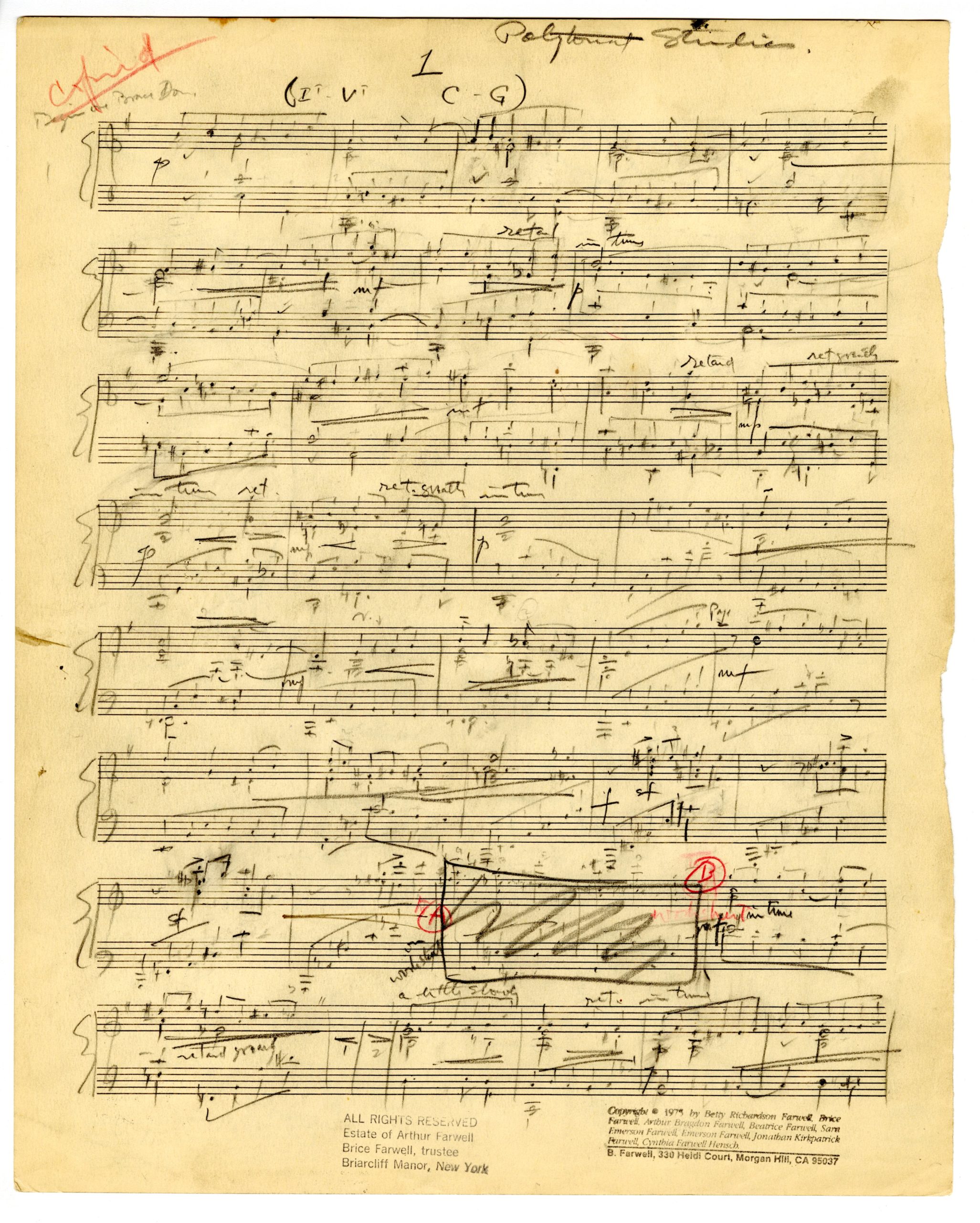Polytonal Sketches No. 1, pencil sketch, page 1.