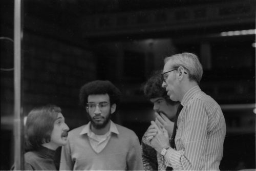 Pre-concert discussions between the principals in the Eastman Theater.