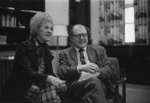 Marian McPartland and Eastman School Director Walter Hendl visit in the Director’s Studio, joined by composer-writer Alec Wilder.