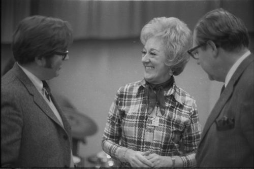 Marian McPartland with Walter Hendl in conversation with Professor Donald Hunsberger and with two Eastman School students