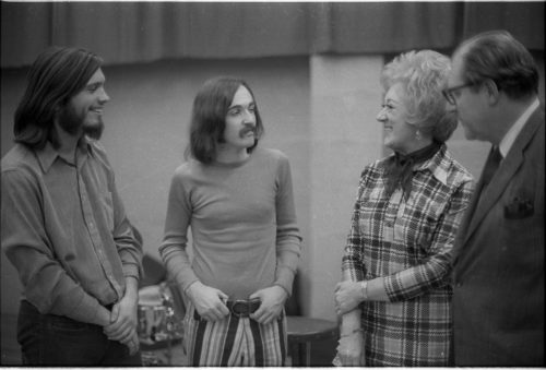 Marian McPartland with Walter Hendl in conversation with Professor Donald Hunsberger and with two Eastman School students