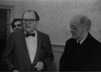 Rudolf Serkin in conversation with Eastman School Director Walter Hendl at the post-concert reception hosted by Director and Mrs. Hendl at Hutchison House.
