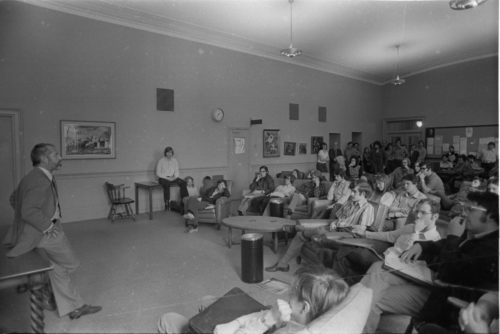 During the joint conference of the CBDNA and the National Wind Ensemble Conference in Rochester, Frederick Fennell met informally with Eastman School students on the afternoon of April 5th, 1972.  Two days later he would make a guest conducting appearance with the ensemble that he had founded twenty years earlier.