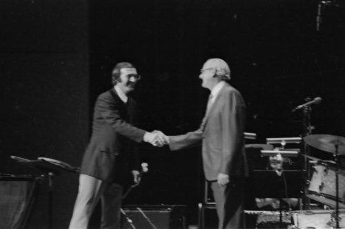 John Beck and EJE Director Jack End acknowledge one another and the applause of the audience