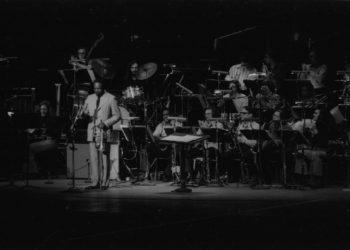 Thad Jones announcing selections from the stage during his appearance with the Eastman Jazz Ensemble