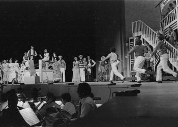 Cast members and dancers during a dance sequence. Carousel, Opera under the Stars, Highland Park Bowl, July 13, 1973.