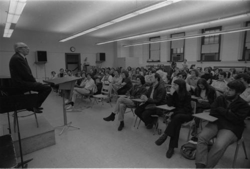 Aaron Copland speaks to Eastman students on May 1st, 1974