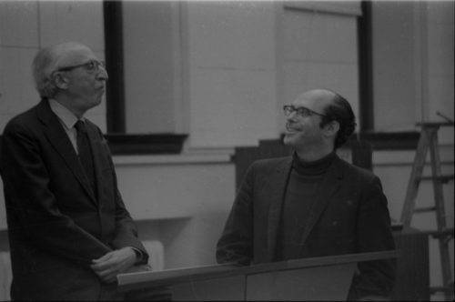 Aaron Copland visits with fellow composer Sam Adler, May 1st, 1974.