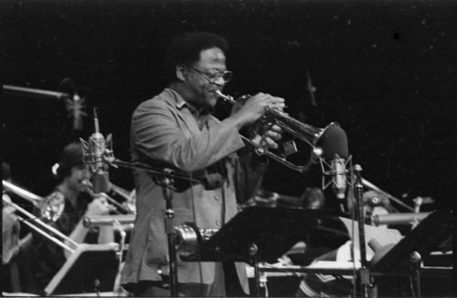 Clark Terry appearing as the featured soloist on-stage in the Eastman Theater, April 23, 1980