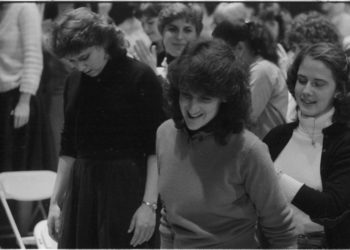 On the day of the recording session, December 10th, 1983, members of the chorus and the vocal soloists all participate in preliminaries.
