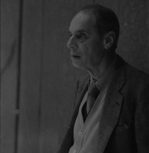 Professor Alfred Mann in the Eastman Theater on the day of the Messiah recording session, December 10th, 1983. Photo by Louis Ouzer, master negative no. R3249-17A.