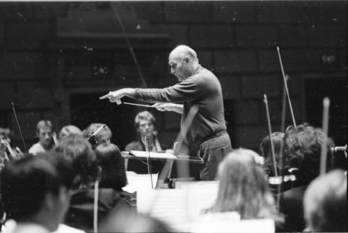 Sir Georg Solti in rehearsal with the Eastman Philharmonia on April 7th, 1987.