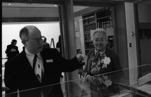 Ted Honea, Special Collections Librarian and Archivist, narrates an exhibit for guests