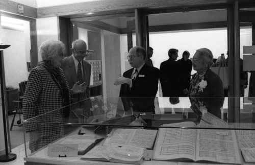 Ted Honea, Special Collections Librarian and Archivist, narrates an exhibit for guests