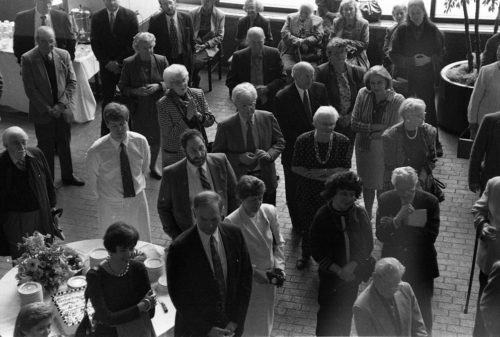 Well-wishers assembled in the atrium of Eastman Place