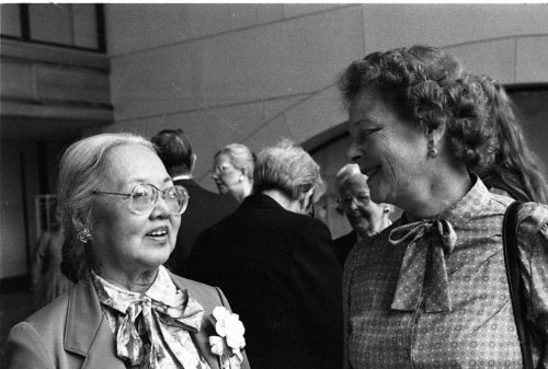 Friends, guests, and other well-wishers greeting Ruth Watanabe